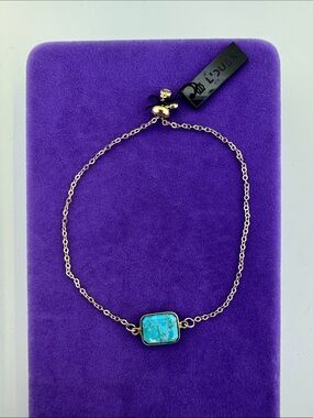 💛 NWT L’Duex Gold Plated Turquoise Blue Stone Chain Bracelet